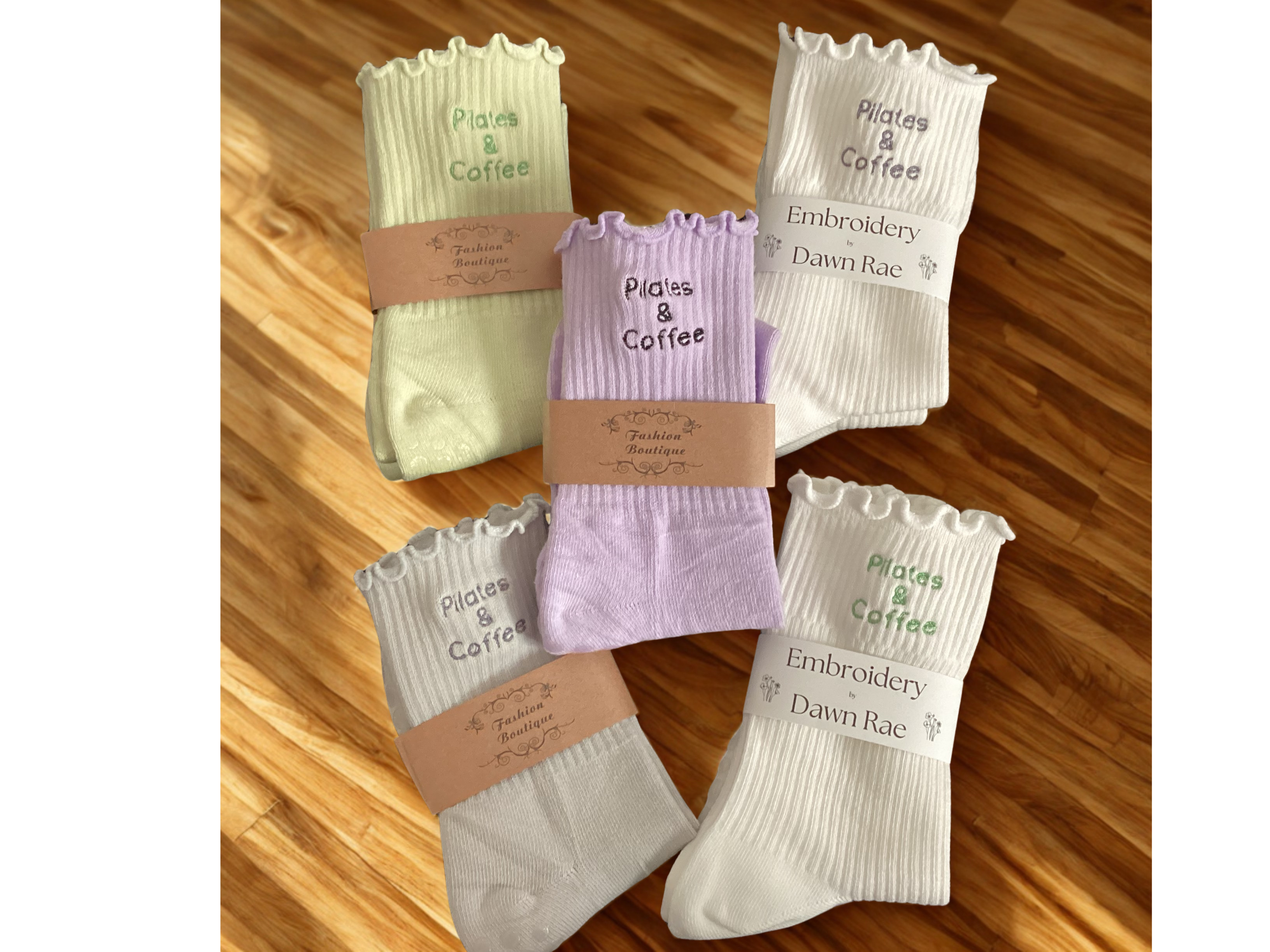 Pilates & Coffee Embroidered Socks